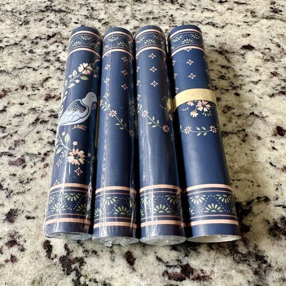 Vintage Style Blue Pink Bird Floral Wall Paper Border Set Of 4 New 20 Yards - Picture 1 of 8